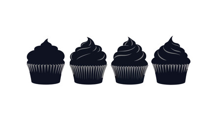 Four delicious dark chocolate cupcakes with swirled frosting for a treat vector