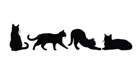 Diverse black cat silhouettes in various poses representing movement and grace vector