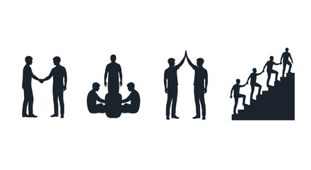 Silhouette figures depicting collaboration teamwork and climbing towards success vector