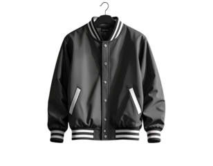 Fashionable Dark Gray Baseball Jacket with White Stripes Lifestyle Display