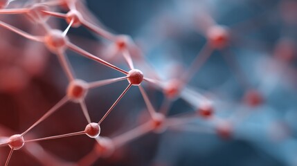 A close up of a red and blue network of lines and dots