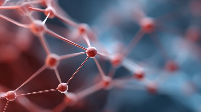 A close up of a red and blue network of lines and dots