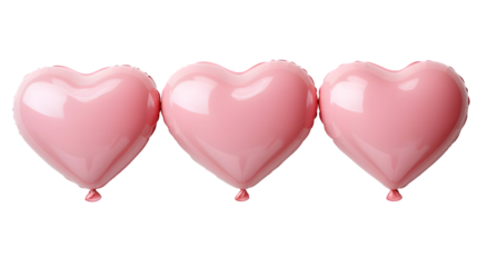Pink heart shape balloons isolated on a transparent background
