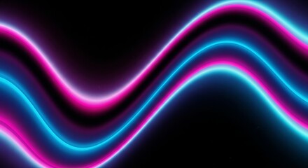 Naklejka premium Abstract neon wave lines glowing on black background