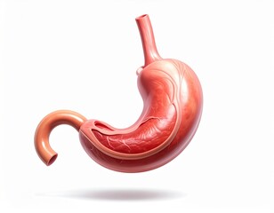 Highly detailed human stomach anatomy showing structure and texture isolated on a white background