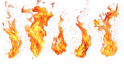 Realistic fire flame effect ‍set isolated on a transparent background