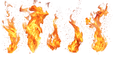 Realistic fire flame effect ‍set isolated on a transparent background
