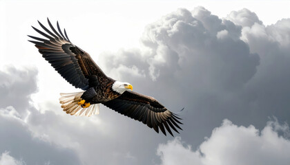Naklejka premium A Magnificent Bald Eagle in Flight with Wings Spread Wide
