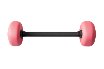 A vibrant pink dumbbell on a white isolated background, showcasing fitness equipment for workout and exercise.