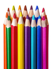 Close-up of a vertical array of colorful pencils