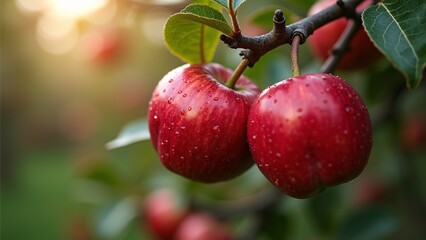 Ripe Red Apples on Tree