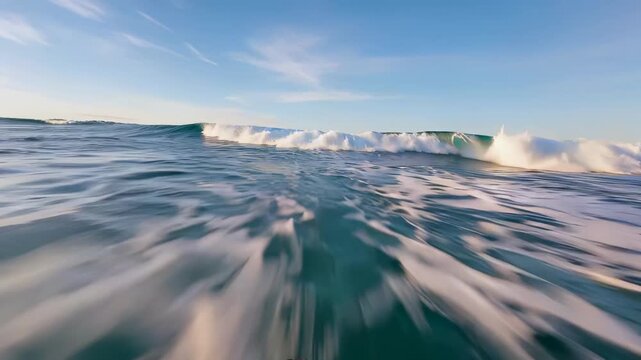 Drone aerial photography of the sea surface, reverse flight, adventure, excitement, extreme challenge and shuttle