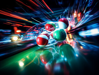 Snooker Balls in Motion with Colorful Light Trails
