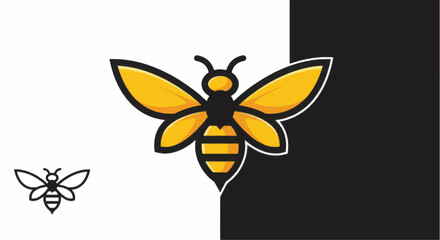 Yellow Bee Illustration with Black Outline.