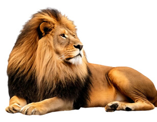 Majestic Lion Reclining in Profile, Transparent Background