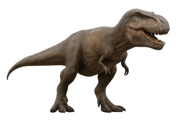 Fototapeta premium Fierce tyrannosaurus rex standing with muscular predatory physique, detailed 3d rendering revealing prehistoric predator's menacing profile