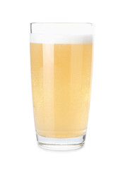 Tasty cider in glass isolated on white