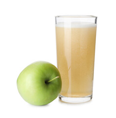 Tasty cider in glass and fresh apple isolated on white