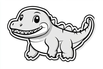 Fototapeta premium Cute cartoon crocodile coloring page for kids, simple black and white line art with thick outlines, no shading, flat design, vector style, die-cut clipart.