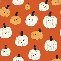 Seamless pattern of halloween Day with white pumpkin for wall poster