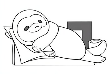 Naklejka premium Cute kawaii sloth sleeping on its back, holding a letter 