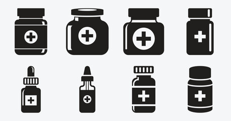 Minimalist Medicine Bottle Icon Set for Pharmacy and Healthcare
