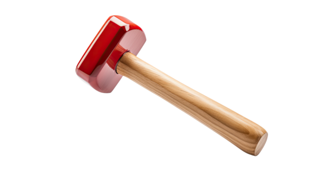 Small colorful plastic toy hammer isolated on white background
