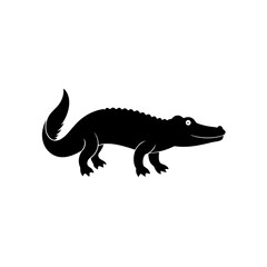 Silhouette of an alligator walking forward on transparent background
