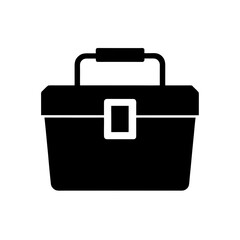 Obraz premium Illustration of a black toolbox with handle on transparent background silhouette