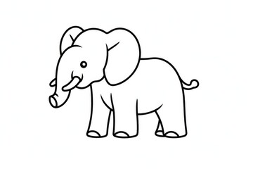 Obraz premium Cute cartoon elephant with bold outline and simple lines, black-and-white vector drawing, perfect for kids coloring book.