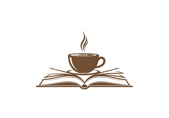A cup of coffee on an open book isolated on white background, symbolizing relaxation, reading, and the enjoyment of literature and a warm beverage