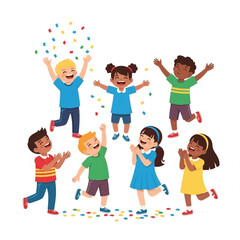Children Celebrating Happiness with Confetti and Dancing