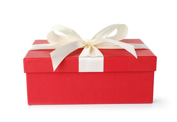 Beautiful gift box with bow isolated on white