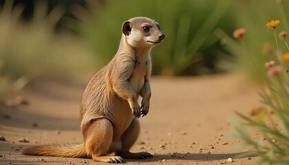 Mongoose standing upright in alert position 