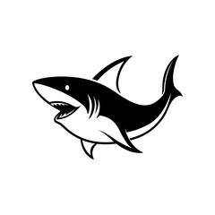 Fototapeta premium Stylized black and white shark illustration on transparent background silhouette