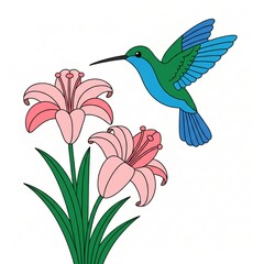 Obraz premium hummingbird and flower vector illustration cute 