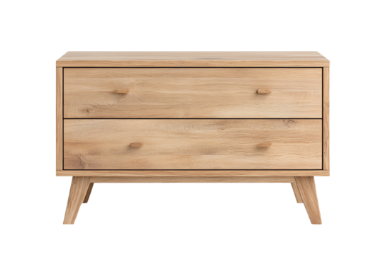 Modern wooden dresser with two spacious drawers, perfect for stylish storage solutions in any bedroom.