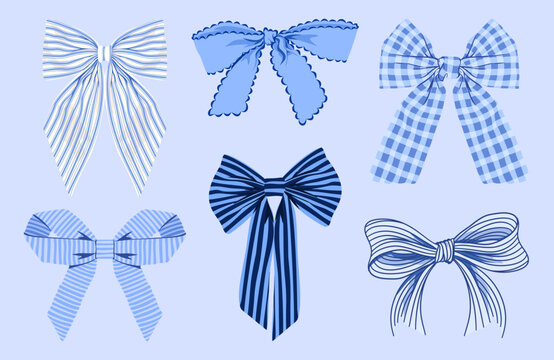 Collection of Elegant Coquette Blue Ribbon Bows Stylish and Decorative Elements