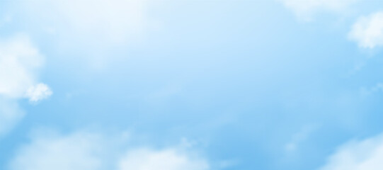 Obraz premium Blue sky background with soft white clouds, natural light over sea beach.Horizon abstract design summer banner template,Vector Landscape nature for business presentation with clean fresh style