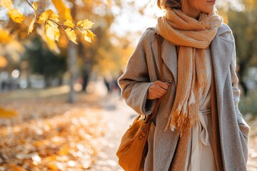 Fototapeta premium Autumn stroll in cozy fashion