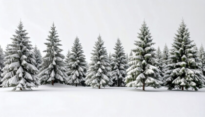 Obraz premium A dense pine forest covered in a fresh layer of white snow with a clear, calm sky