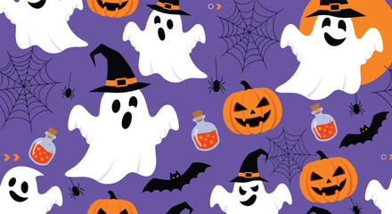 A delightful pattern of spooky ghosts and pumpkins for Halloween celebrations.