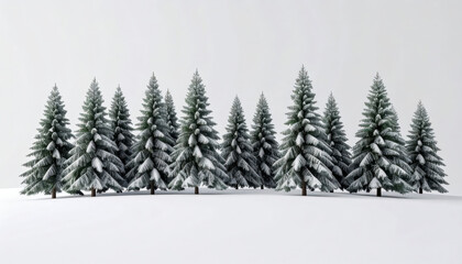 Fototapeta premium A serene scene of multiple snow-dusted Christmas trees arranged neatly on a snowy ground