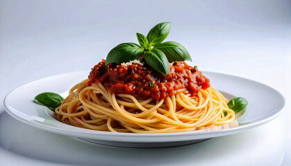 Classic Italian Spaghetti with Tomato Sauce, Parmesan Cheese, and Fresh Basil