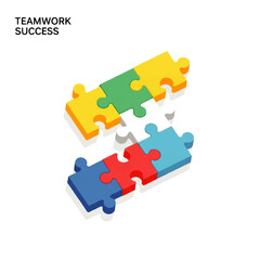 Obraz premium Colorful isometric jigsaw puzzle pieces connecting to represent a business metaphor for teamwork, strategy, and successful solutions