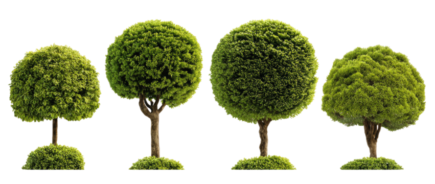 Four stylized, round-topped trees
