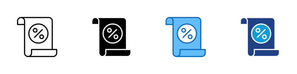 Bill Rate Multiple Style Icon Design Vector - Paper bill with percentage symbol, symbolizing invoice discount, tax rate, or billing offer