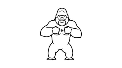 Gorilla posing with fists with transparent background