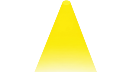 A bright yellow conical beam of light shining downwards against a pure white background, creating a simple and abstract visual effect.