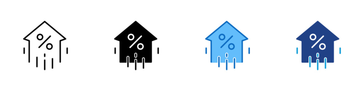 Rate Up Multiple Style Icon Design Vector - Upward arrow with percentage, representing rate, tax, or price increase